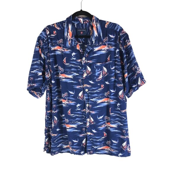Saddlebred Mens Hawaiian Shirt Sailboat Print Blue Orange XL - Picture 1 of 3